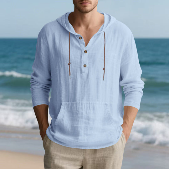 Herren lässiges Kapuzenshirt mit Knopfleiste und praktischer Kängurutasche R&B