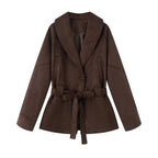 Damen elegante Übergangsjacke mit Bindegürtel und schmeichelndem Revers R&B
