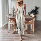 Damen Maxikleid mit feinem V-Ausschnitt und gestreiftem Design R&B