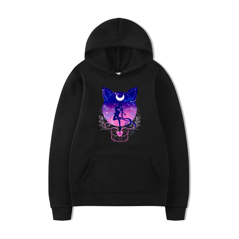 Damen Kapuzenpullover mit künstlerischem Katzenmotiv und bequemer Passform