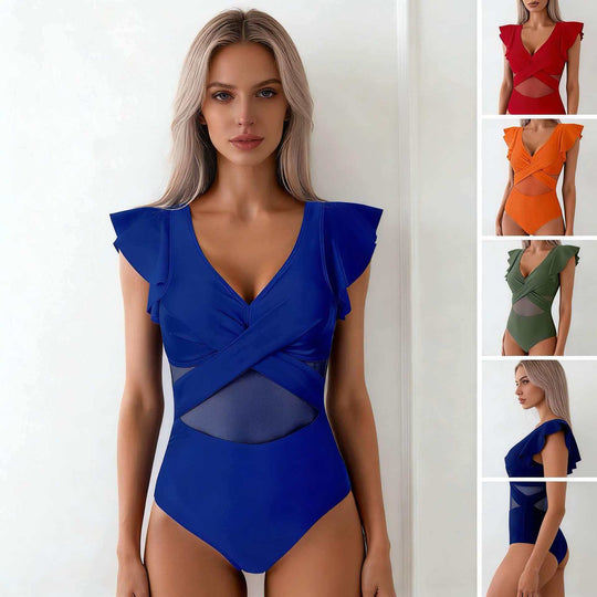 Damen Eleganter Badeanzug mit verwobenen Netzdetails R&B