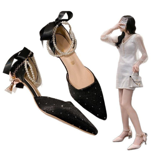 Damen elegante Pumps mit perlenverziertem Riemchen R&B