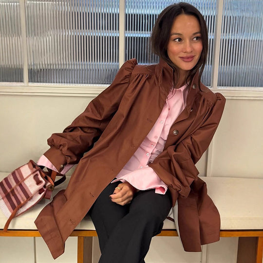 Damen Oversized Kunstlederjacke mit voluminösen Ärmeln R&B