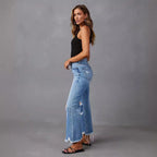 Damen Flared Jeans mit Distressed-Effekten und hohem Bund R&B