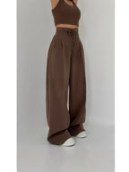 Damen weite Chino-Hose mit hohem Bund und verstellbarem Kordelzug R&B