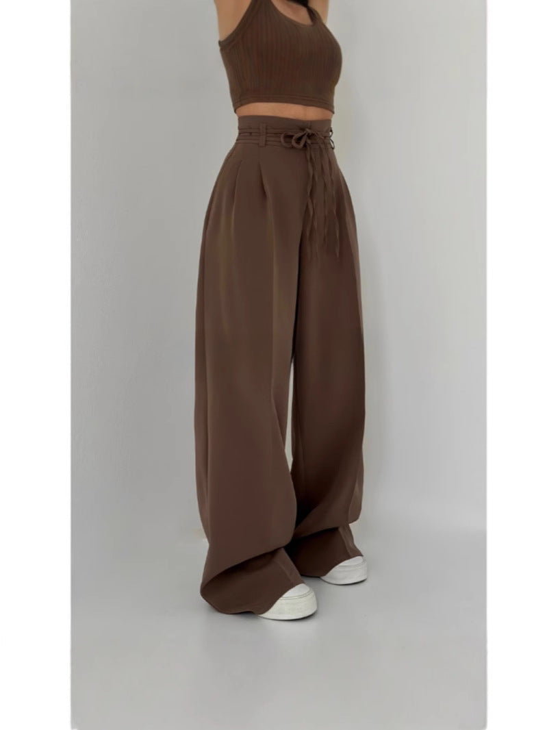 Damen weite Chino-Hose mit hohem Bund und verstellbarem Kordelzug R&B