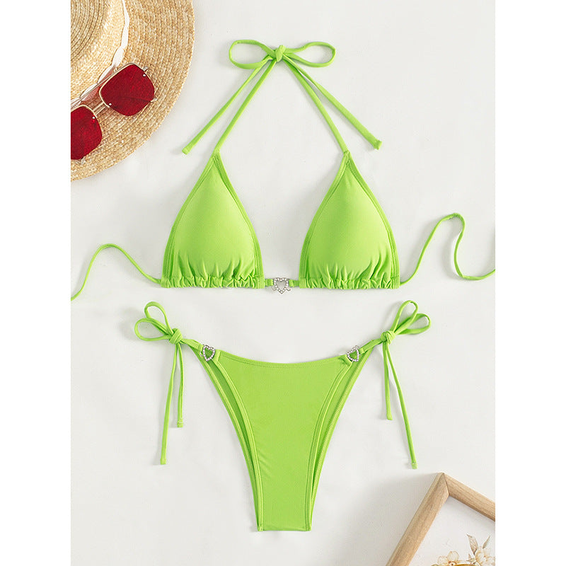 Damen Triangel-Bikini mit herzförmigen Akzenten und verstellbaren Riemen R&B