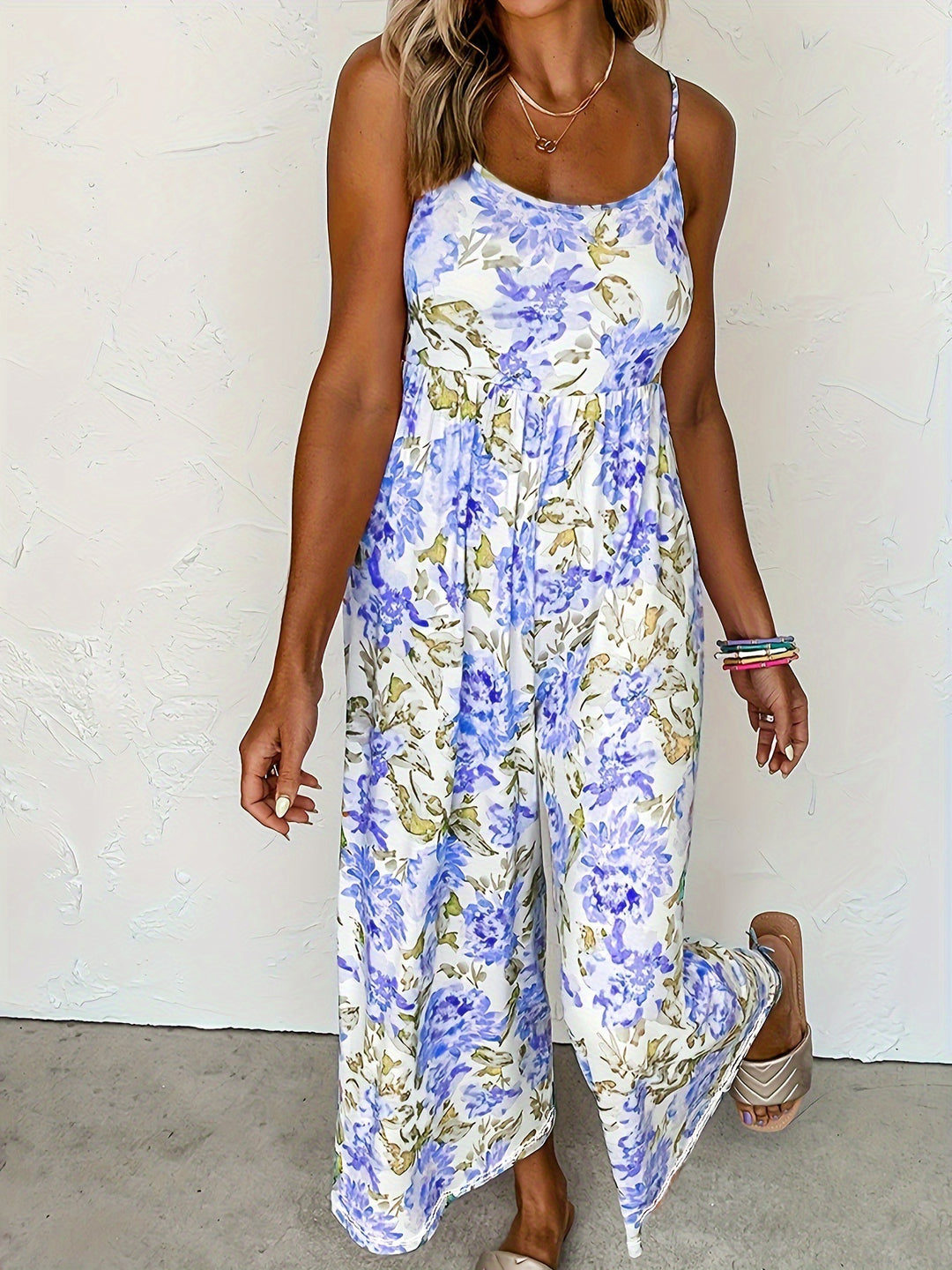 Damen Blumiges Jumpsuit mit lockerer Passform und Spaghettiträgern R&B
