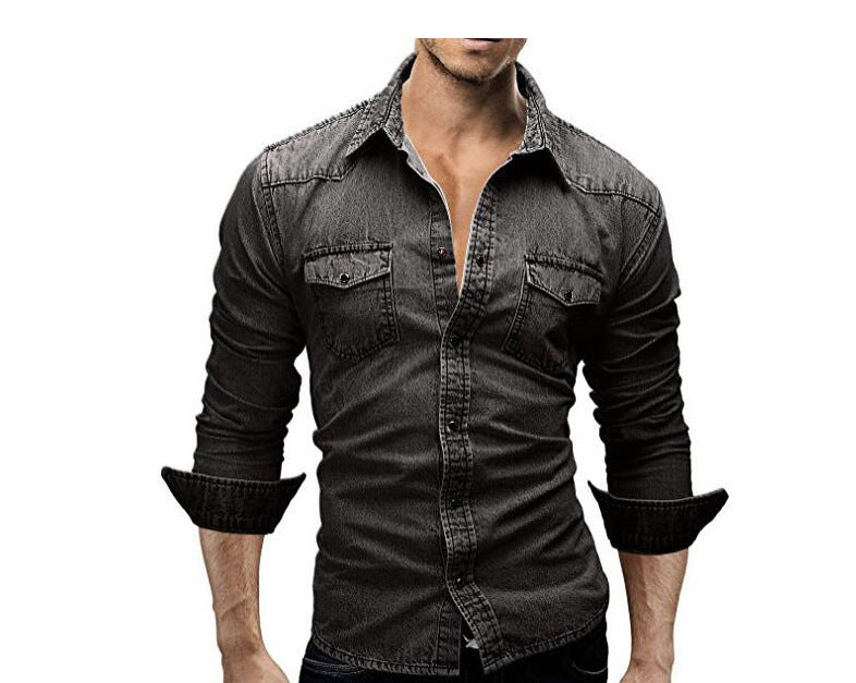 Herren Denim Hemd mit stylishen Pattentaschen und modischem Slim-Fit