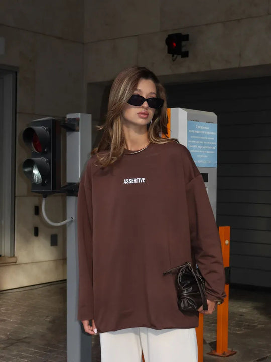 Damen lässiges Sweatshirt mit modernem Schriftzug und Oversize-Schnitt R&B