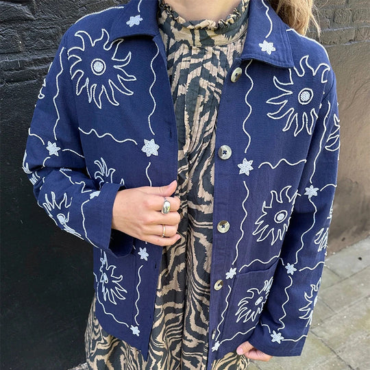 Damen Bomberjacke mit floralem Print und Knopfverschluss R&B
