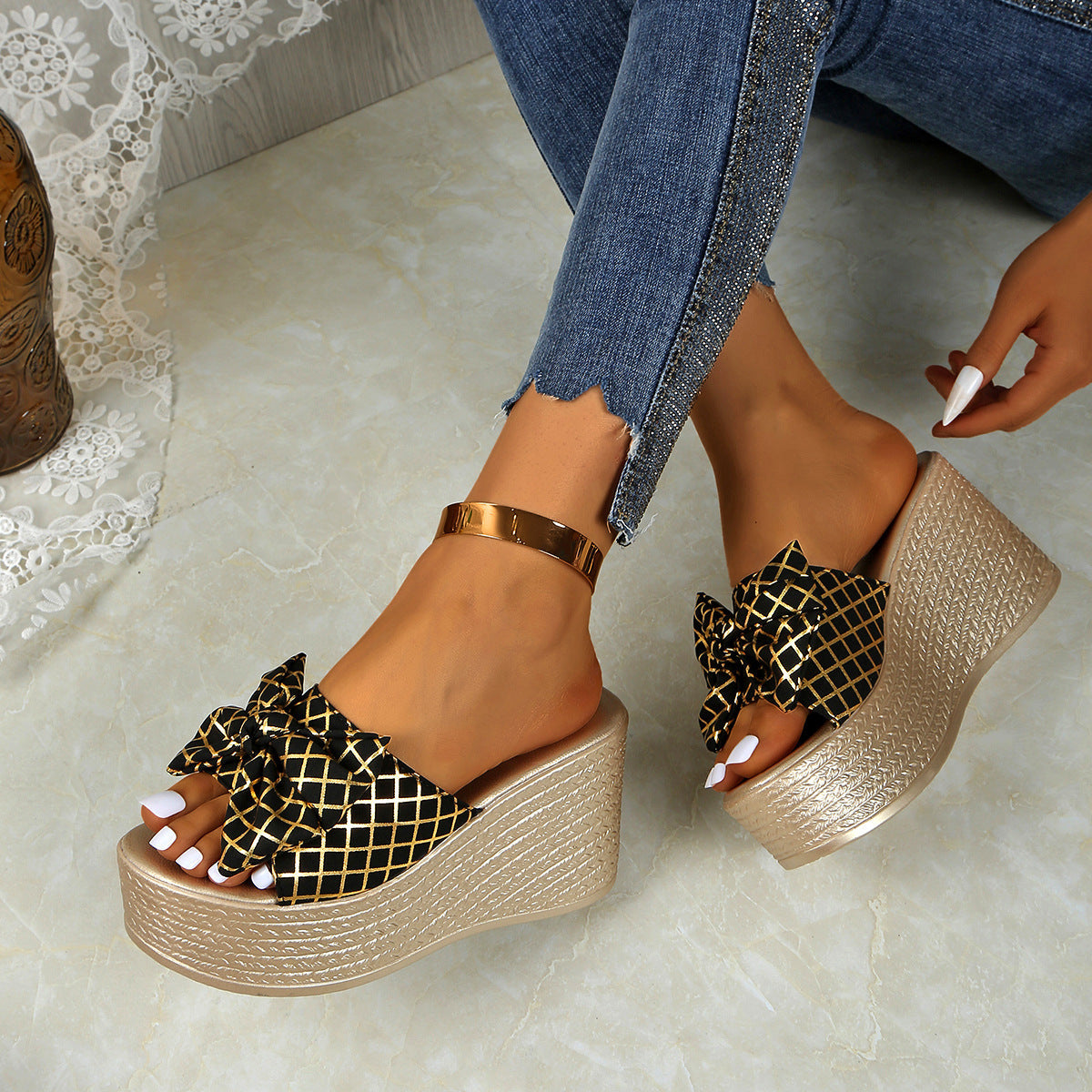 Damen Plateau-Sandalen mit dekorativem Schleifen-Design R&B