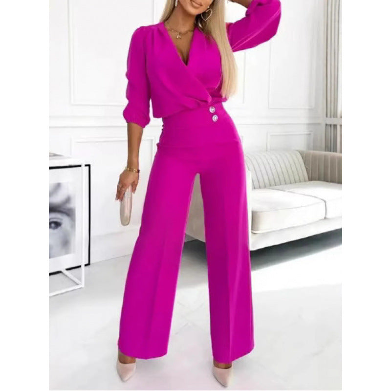 Damen elegantes Jumpsuit mit weiten Beinen R&B