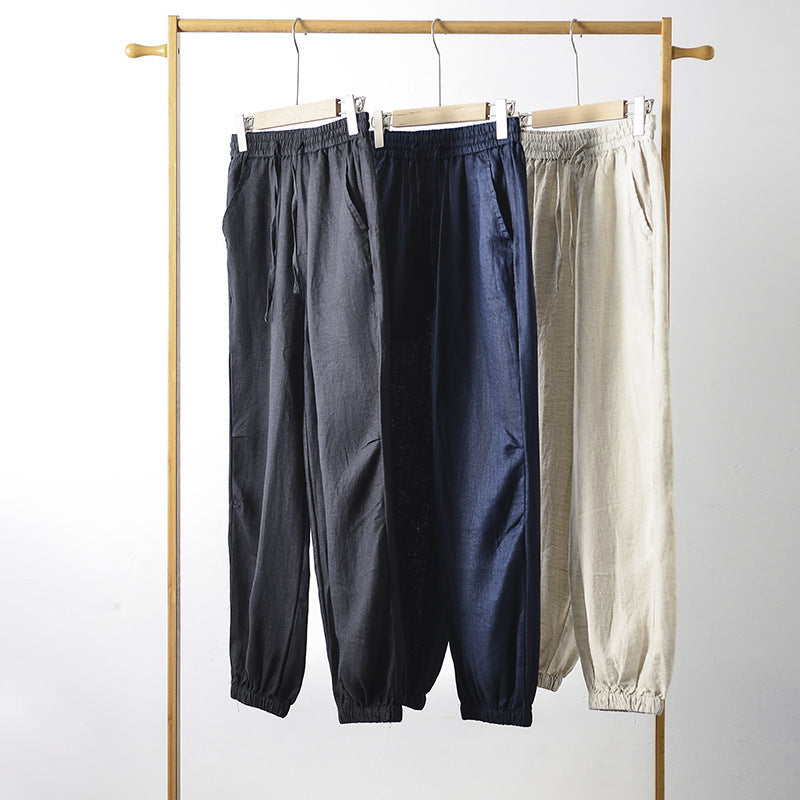 Damen lässige Leinenhose mit elastischem Bund und seitlichen Taschen R&B