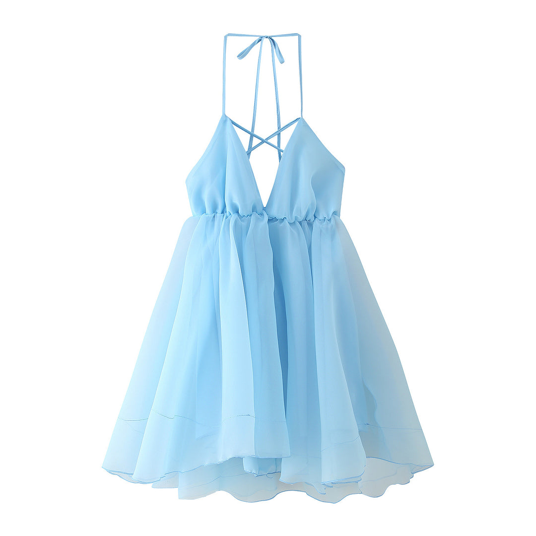 Damen Sommerliches Chiffonkleid mit verstellbaren Trägern und voluminösem Rock R&B