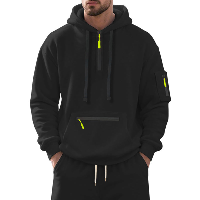 Herren funktionaler Kapuzenpullover mit Reißverschluss und seitlichen Taschen R&B