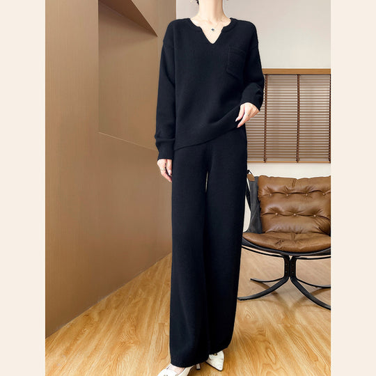 Damen gemütliches Strickensemble mit weitem Pullover und weiten Hosen R&B