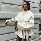 Damen modischer Oversized-Mantel mit innovativem Wickeldesign R&B