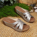 Damen Komfortable zehentrenner Sandalen mit schimmerndem Riemendesign und ergonomischem Fußbett R&B