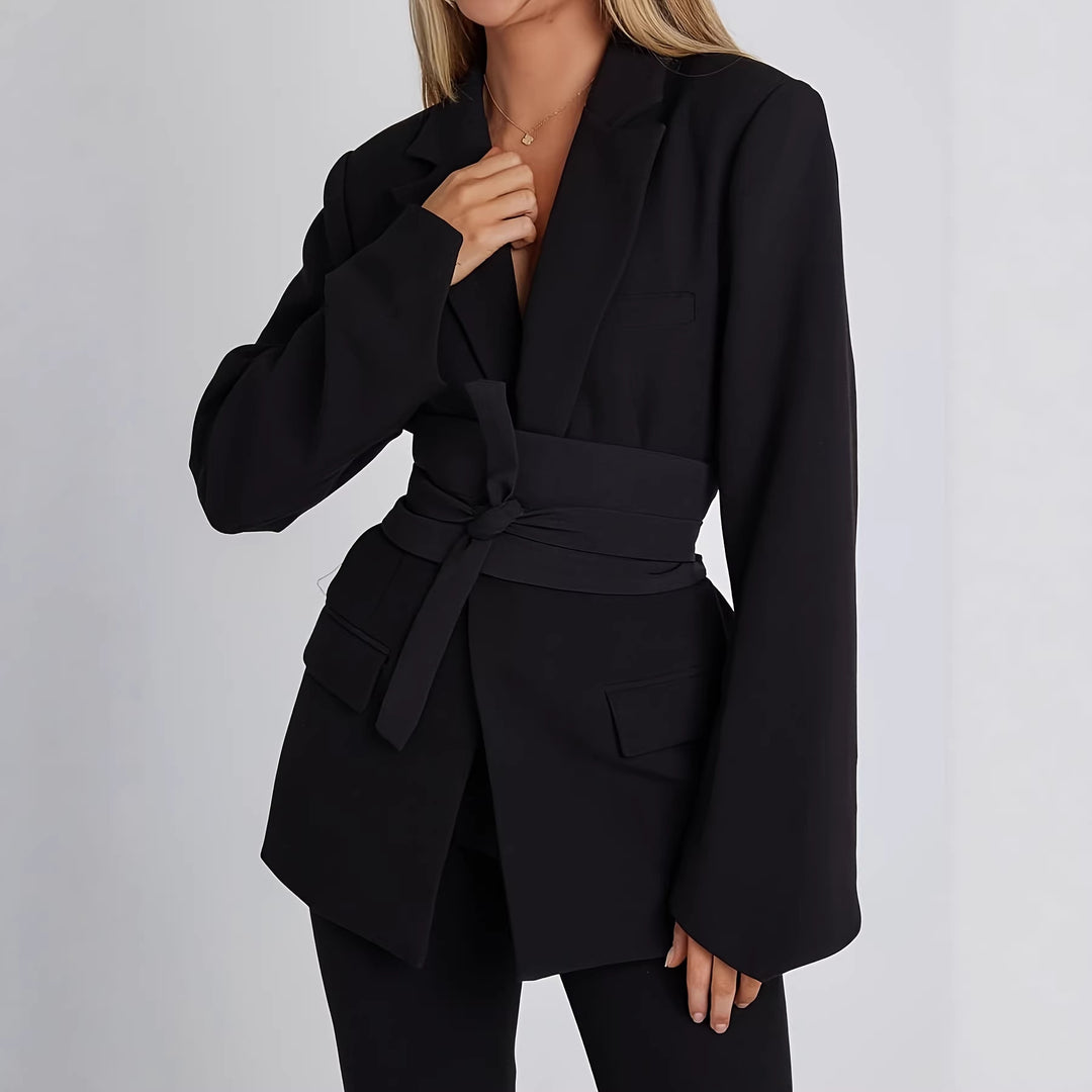 Damen eleganter Blazer mit tailliertem Schnitt und praktischem Gürtel R&B