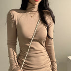 Damen Langarm Rollkragenoberteil mit elegantem Raffungseffekt und weichem Material