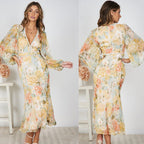 Damen Maxikleid mit ballonärmel und floralem Muster