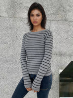 Damen Langärmliger Pullover mit modernem Streifenmuster und bequemem Schnitt