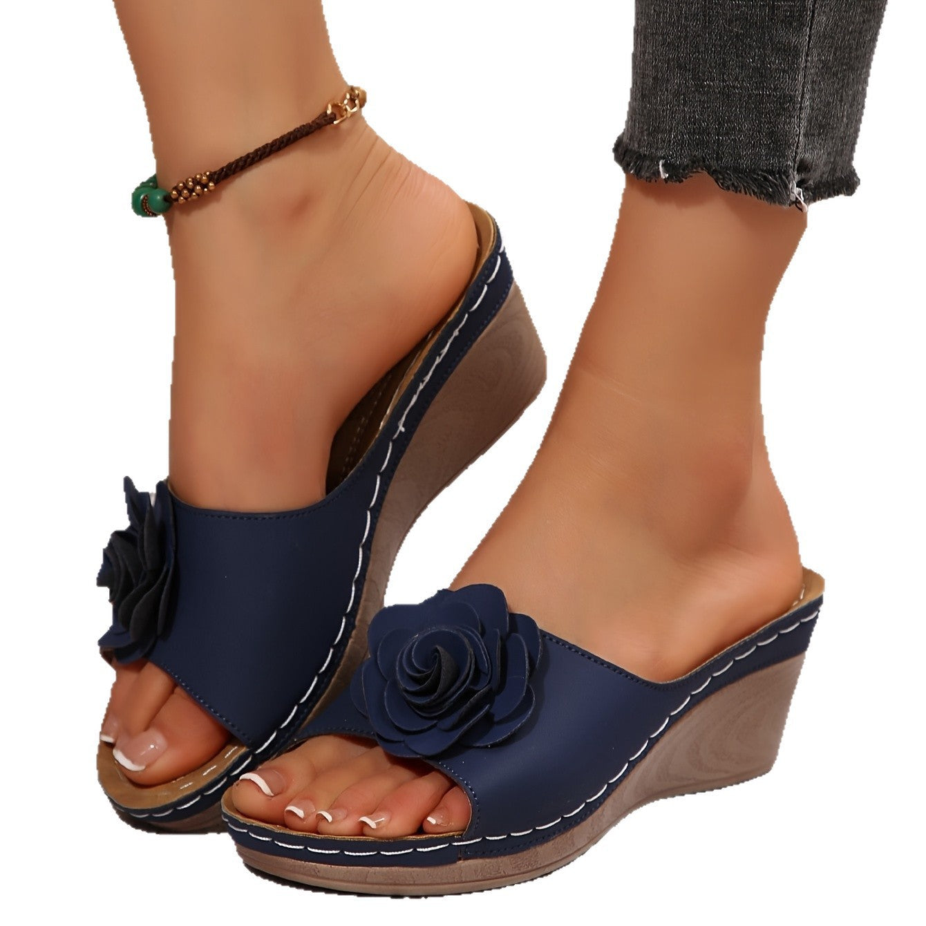 Damen Komfortable Keil-Sandalen mit Blumenapplikation
