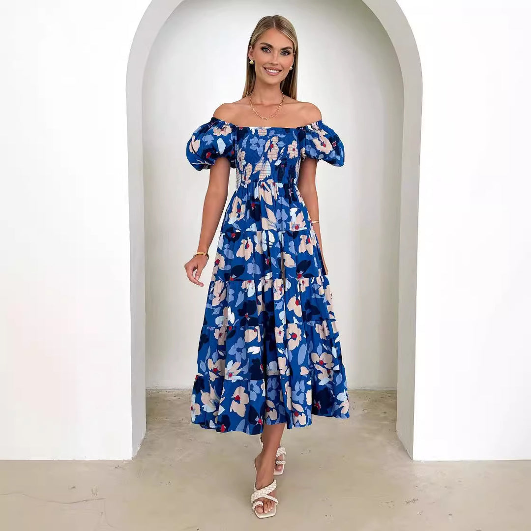 Damen Maxikleid mit Puffärmeln und floralem Smocking R&B