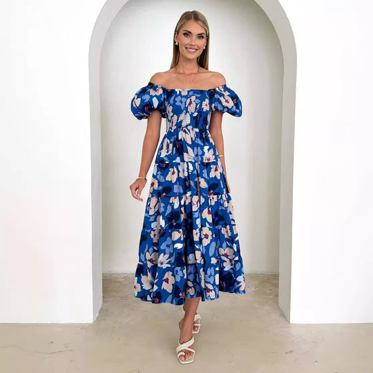 Damen Maxikleid mit Puffärmeln und floralem Smocking R&B