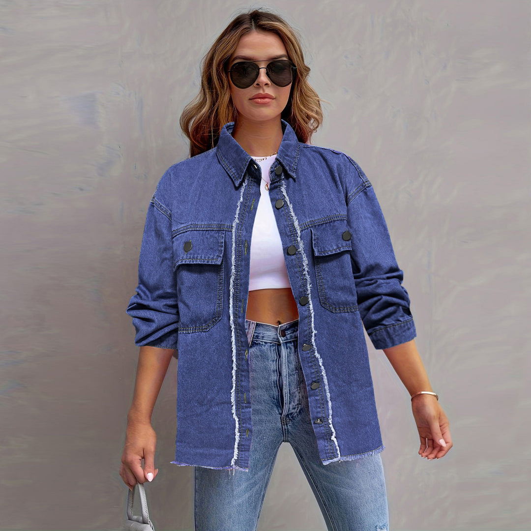 Damen Jeansjacke mit lässigem Schnitt und großen Taschen R&B