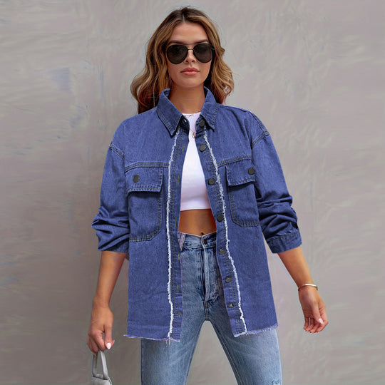 Damen Jeansjacke mit lässigem Schnitt und großen Taschen R&B