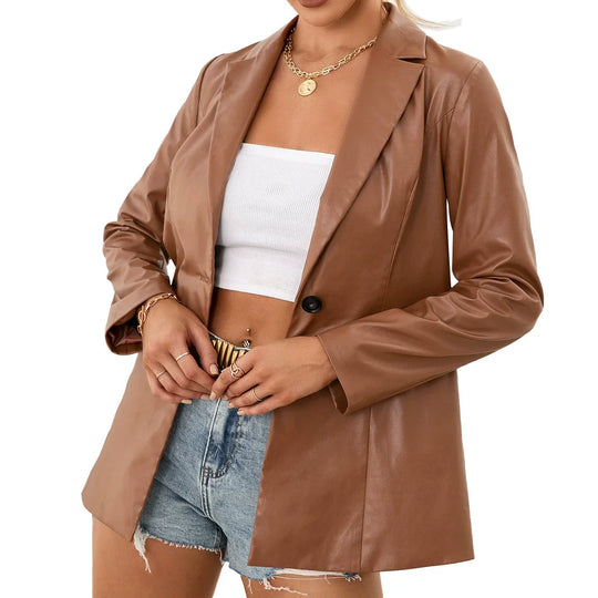 R&B | Trenchcoat Slim Fit mittellang Glad Kunstleder Klassisches Revers