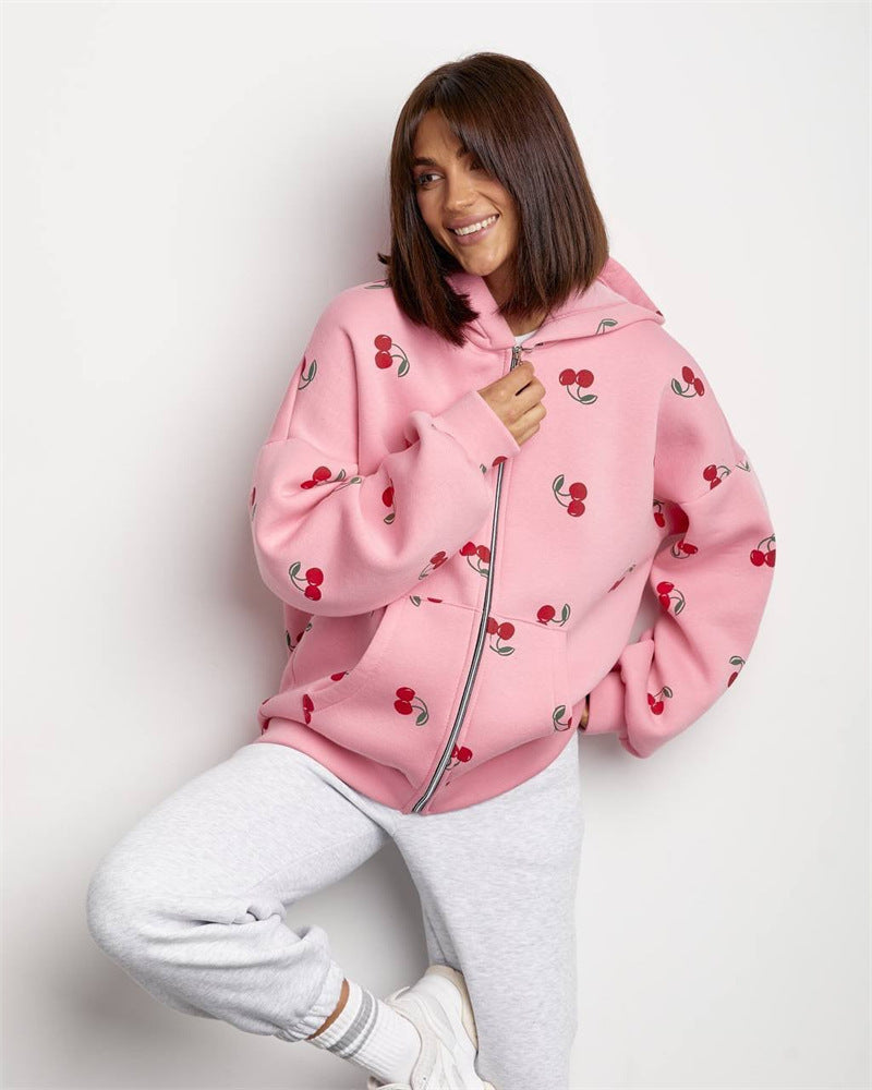 Damen Kapuzenjacke mit fruchtigem Print und hochwertigem Baumwollmix R&B