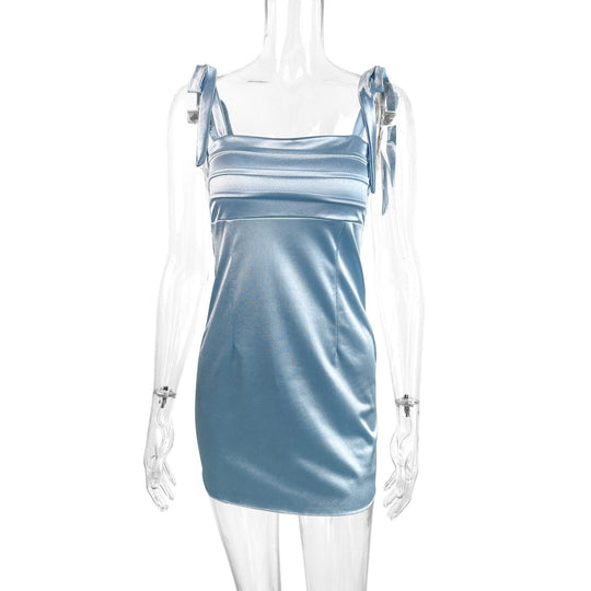 Damen Zart glänzendes Minikleid mit raffinierten Schleifen-Trägern R&B