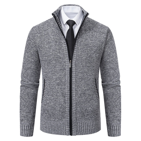 Herren elegante Strickjacke mit hohem Kragen und praktischem Reißverschluss R&B