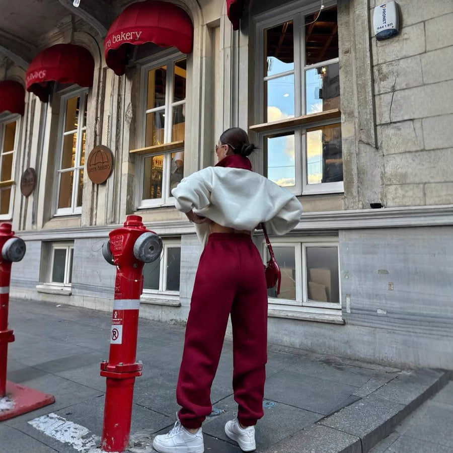 Damen bequemer Zip-Pullover mit überschnittenen Schultern R&B