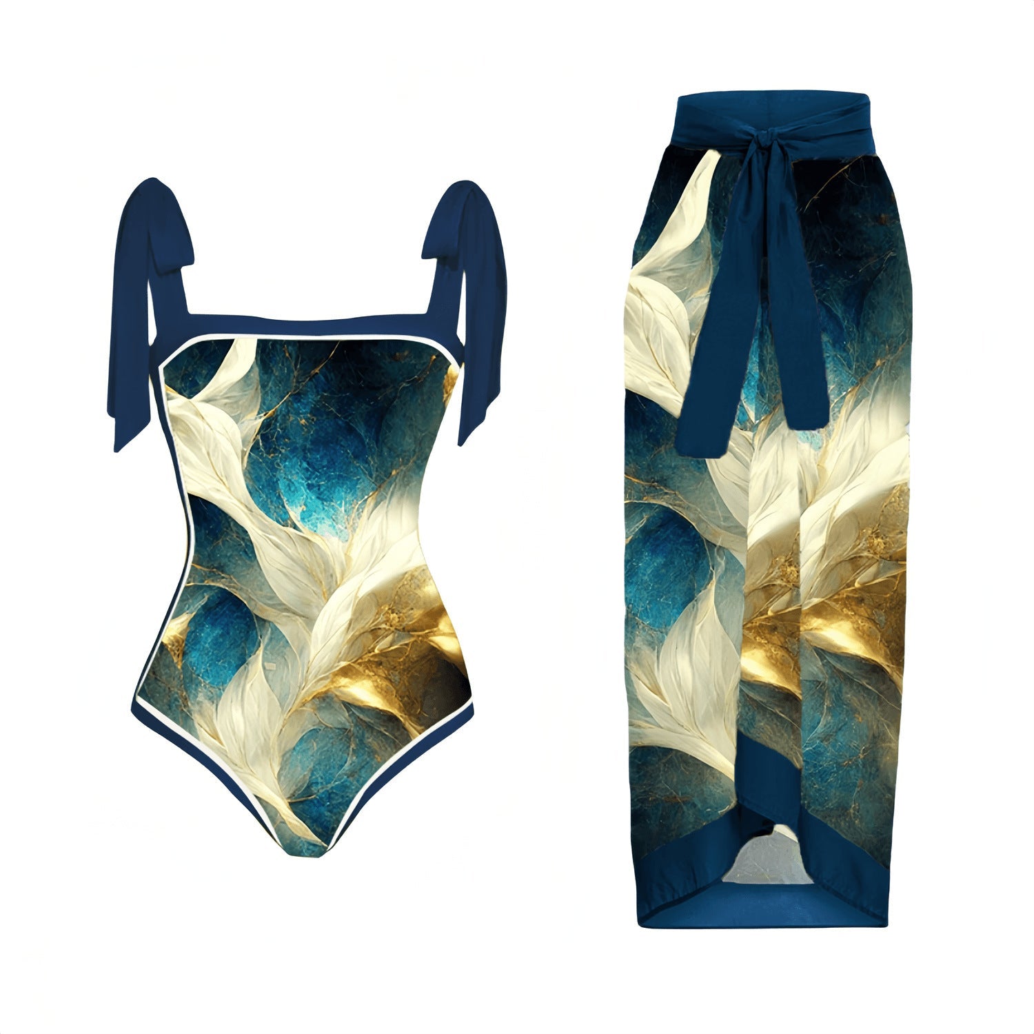 Damen Eleganter Badeanzug mit passendem Wickelrock R&B