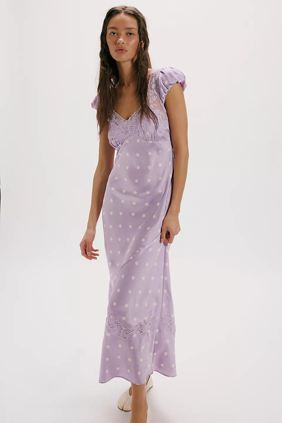 Damen Elegantes Maxikleid mit Polka-Dots und romantischem Rückenausschnitt R&B