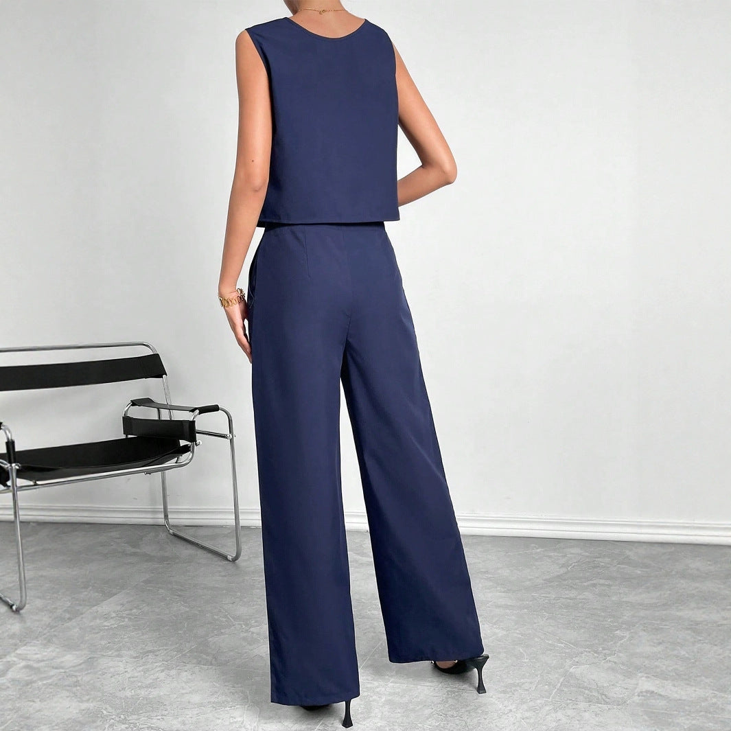 Damen Zweiteiler Set mit modernem Oberteil und weitem Hose R&B