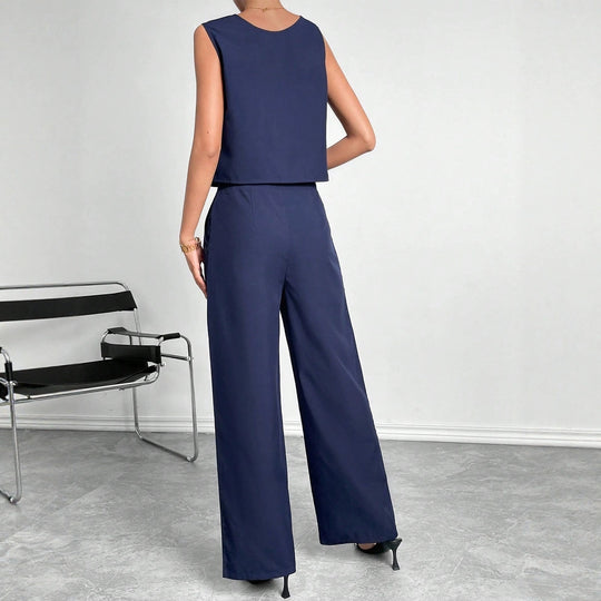 Damen Zweiteiler Set mit modernem Oberteil und weitem Hose R&B