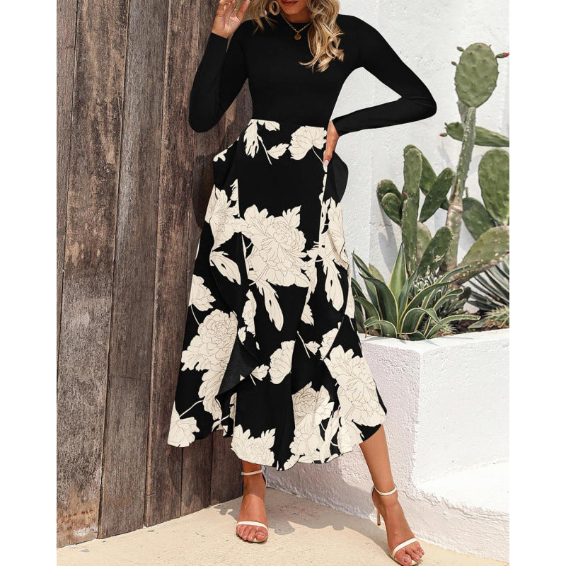 Damen Elegantes Maxikleid mit floralem Volant und langem Arm R&B