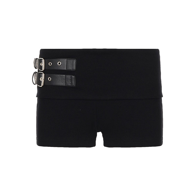 Damen Shorts mit breitem Bund und dekorativen Schnallen R&B