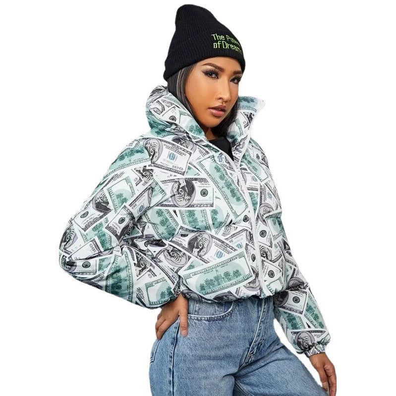 Damen modische cropped Steppjacke im Dollar-Design R&B
