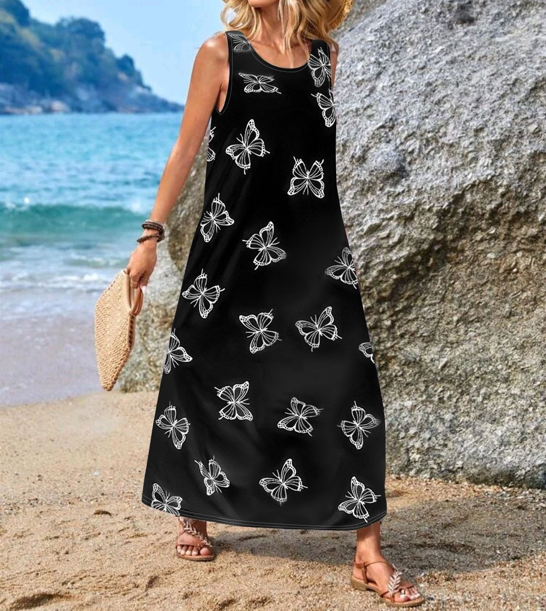 Damen Maxikleid mit einzigartigen Schmetterlingsdruck R&B