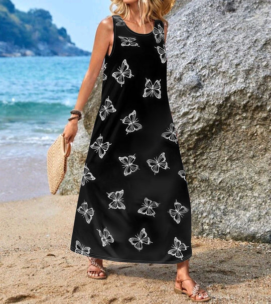 Damen Maxikleid mit einzigartigen Schmetterlingsdruck R&B