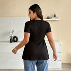 Damen Kurzarm-Bluse mit raffiniertem Wickeldesign und V-Ausschnitt R&B