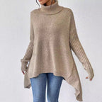 Damen lässiger Pullover mit Stehkragen und asymmetrischem Schnitt R&B