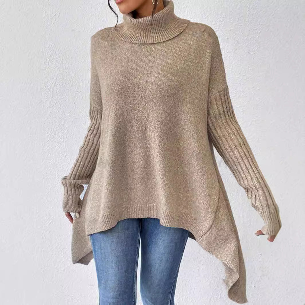 Damen lässiger Pullover mit Stehkragen und asymmetrischem Schnitt R&B