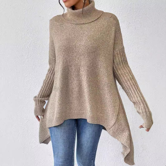 Damen lässiger Pullover mit Stehkragen und asymmetrischem Schnitt R&B